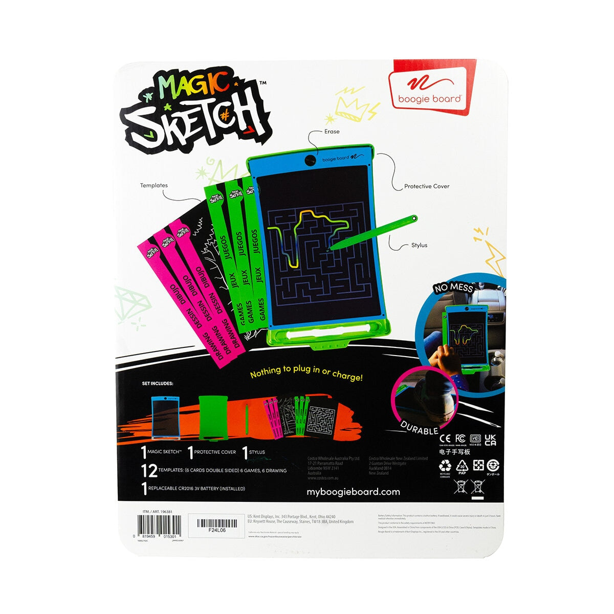 Boogie Board Magic Sketch Club Pack | Reusable Drawing Kit with Carrying Case | Transparent Colourful Surface | No Mess Toy | CR2016 Battery