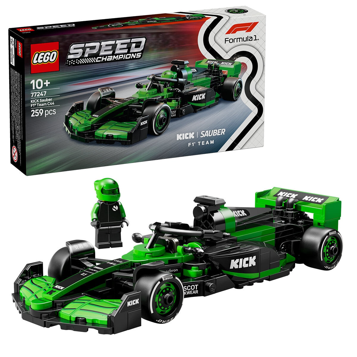 LEGO Speed Champions KICK Sauber F1 Team C44 Race Car 77247 - SuperSaverAU - view 1
