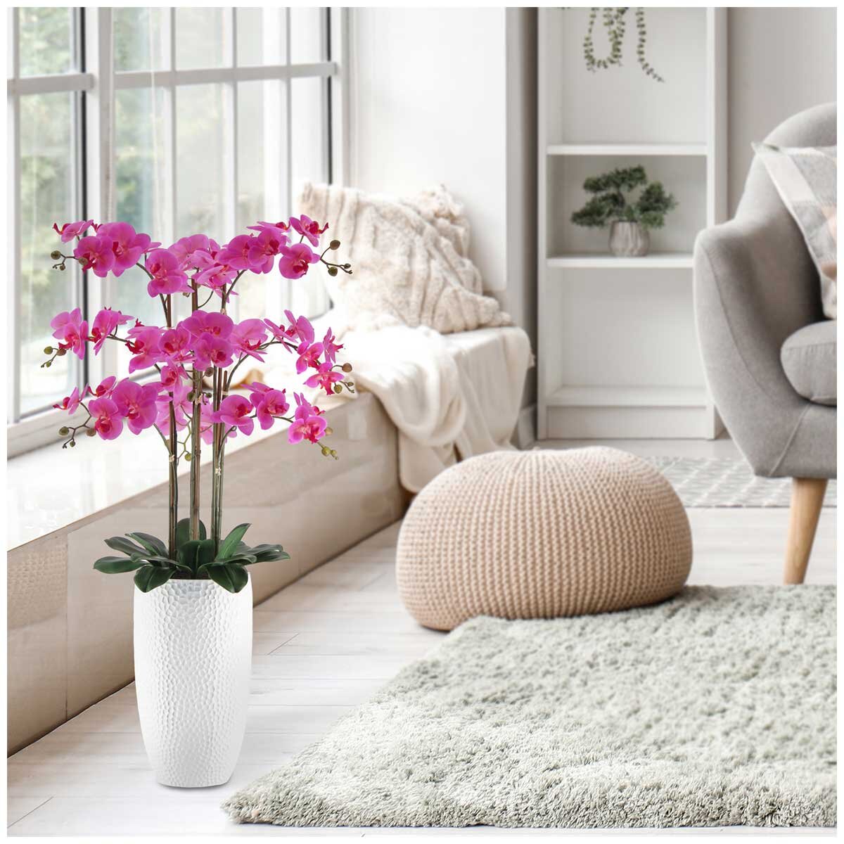 CG Hunter 1.2M Pink Artificial Phalaenopsis Orchid Arrangement - Modern Planter, Indoor Use - SuperSaverAU - view 1