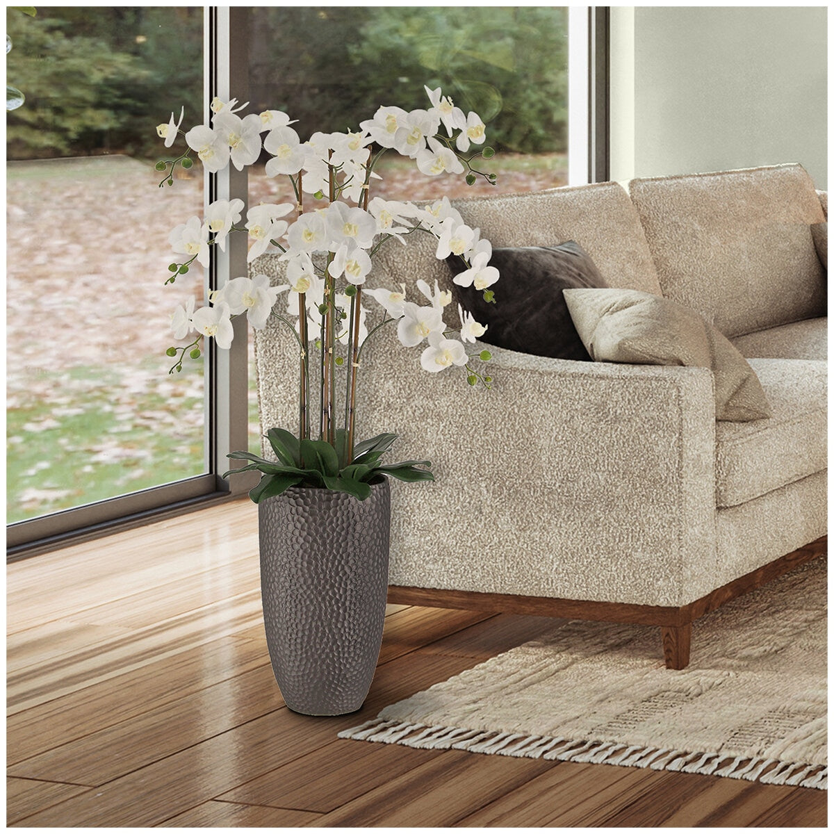 CGH 1.2M White Artificial Phalaenopsis Orchid Arrangement in Modern Planter - SuperSaverAU - view 1