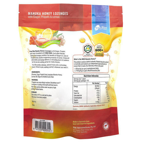 True Blue Manuka Honey Lozenges With Ginger, Propolis And Lemon 600g - SuperSaverAU - view 2