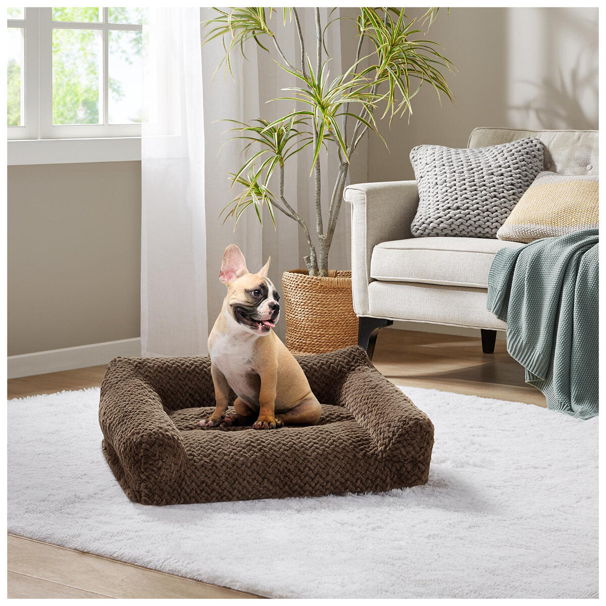 Kirkland Signature High Back Pet Sofa Brown - Plush Cushion, Durable Fabric, Easy to Clean