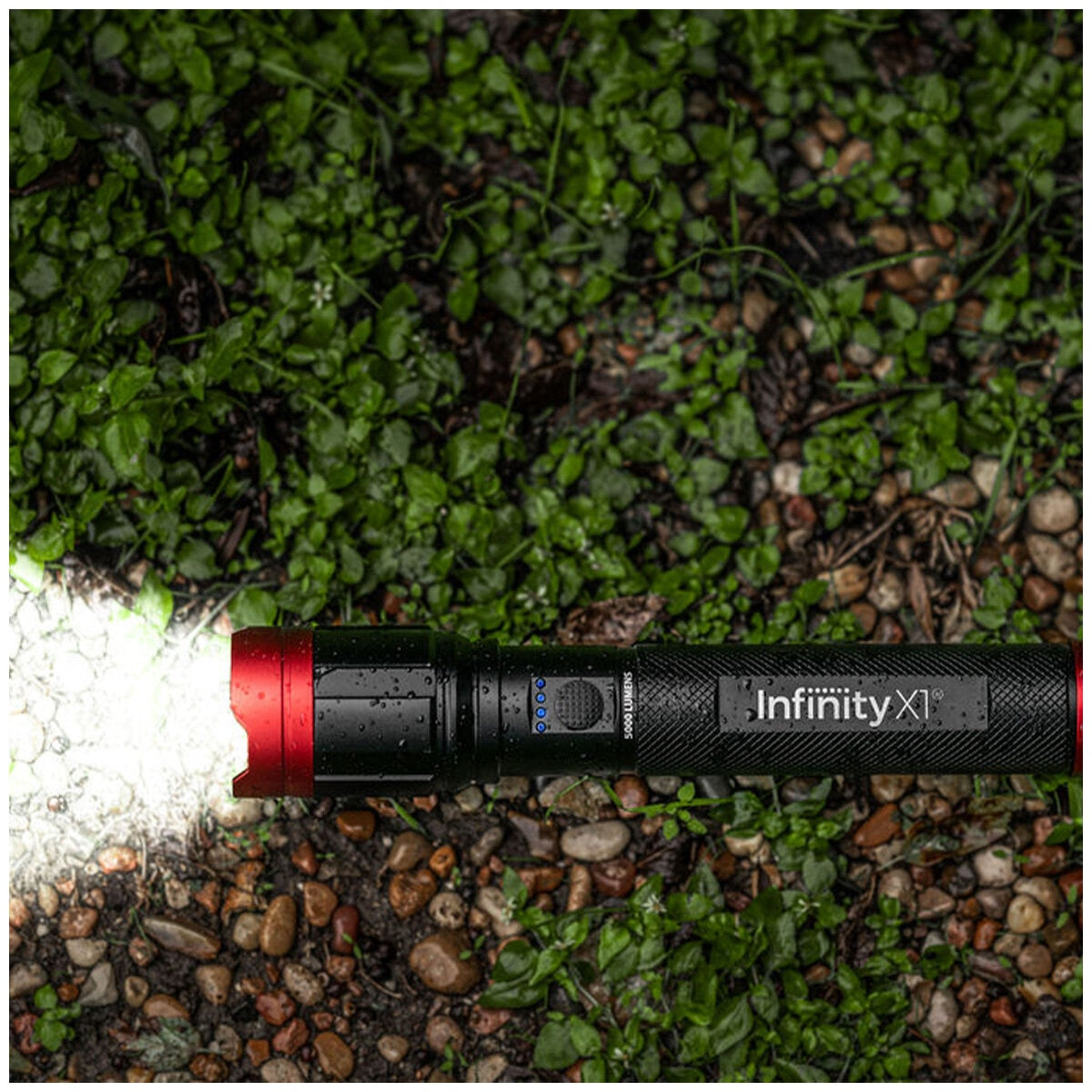 Infinity X1 5000 Lumen Dual Power Focusing Flashlight with USB Ports, Rechargeable Battery, Twist-to-Focus Beam, Aircraft Grade Aluminium Body