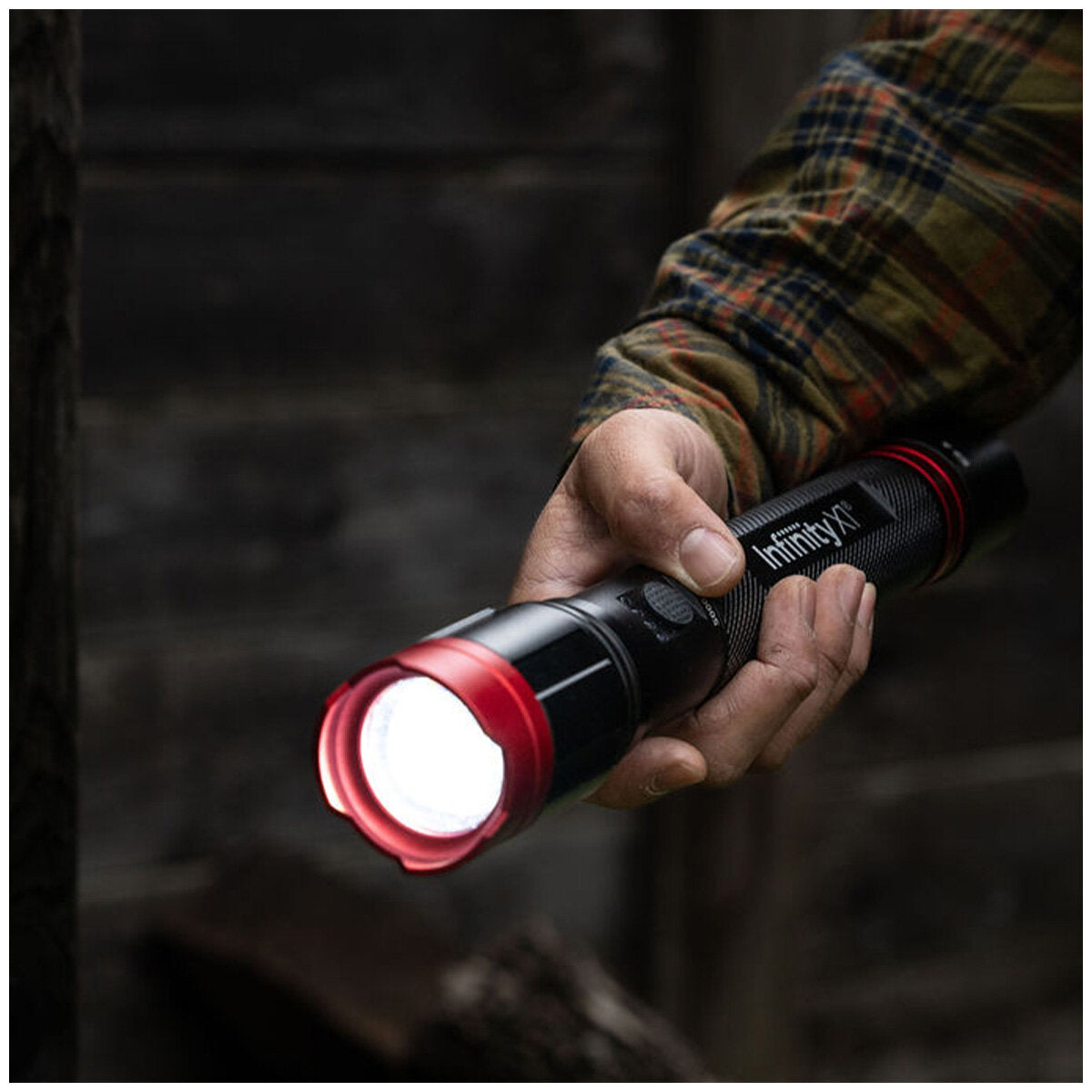 Infinity X1 5000 Lumen Dual Power Focusing Flashlight with USB Ports, Rechargeable Battery, Twist-to-Focus Beam, Aircraft Grade Aluminium Body