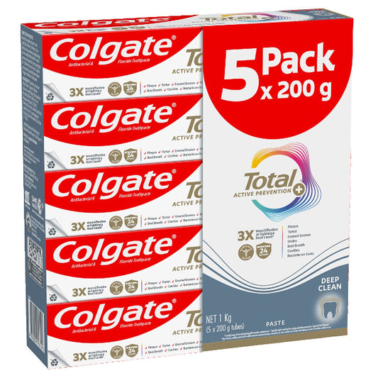 Colgate Total Deep Clean Toothpaste 5 x 200g - Antibacterial Defense, Tartar Prevention, Superior Clean