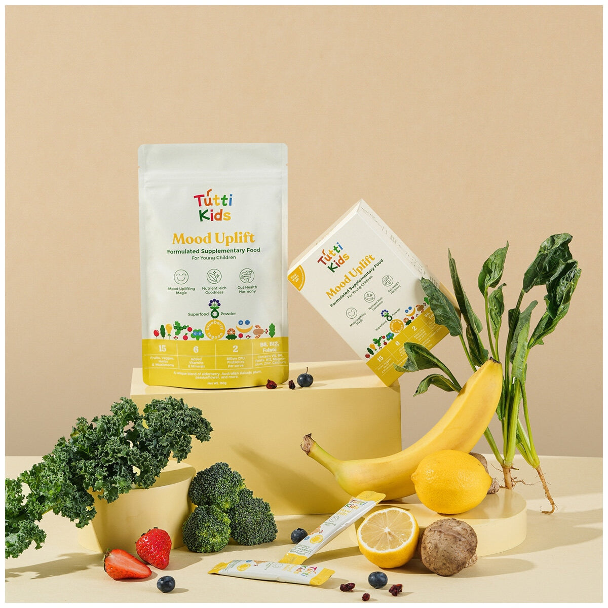 Tutti Kids Mood Uplift 150g – Blueberry-Flavored Probiotic Superfood Powder for Mood & Gut Health