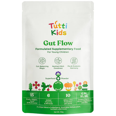 Tutti Kids Gut Flow 150g – Berry-Flavored Probiotic Superfood Powder for Gut Health & Immunity - SuperSaverAU - view 1