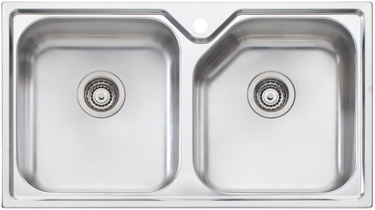 Oliveri Nu-Petite 875mm Double Bowl Topmount Sink - Polished Stainless Steel, Australian Made - NP663