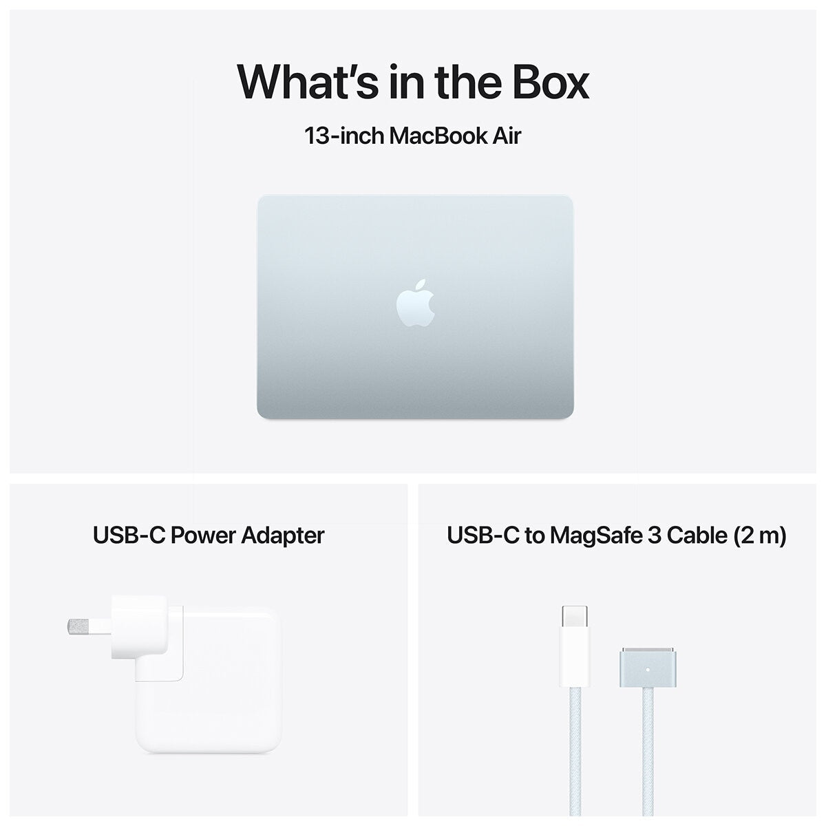 Apple MacBook Air 13 Inch M4 Chip 10 Core CPU 10 Core GPU 16GB 512GB SSD Sky Blue Liquid Retina Display 18H Battery Life Thunderbolt 4 Ports MagSafe Charging Port Headphone Jack Wi-Fi 6E Bluetooth 5.3