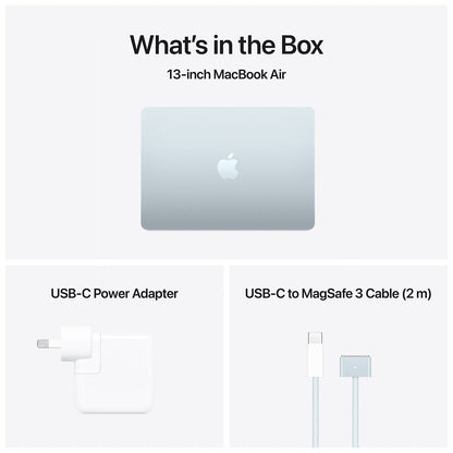 Apple MacBook Air 13 Inch M4 Chip 10 Core CPU 10 Core GPU 16GB 512GB SSD Sky Blue Liquid Retina Display 18H Battery Life Thunderbolt 4 Ports MagSafe Charging Port Headphone Jack Wi-Fi 6E Bluetooth 5.3