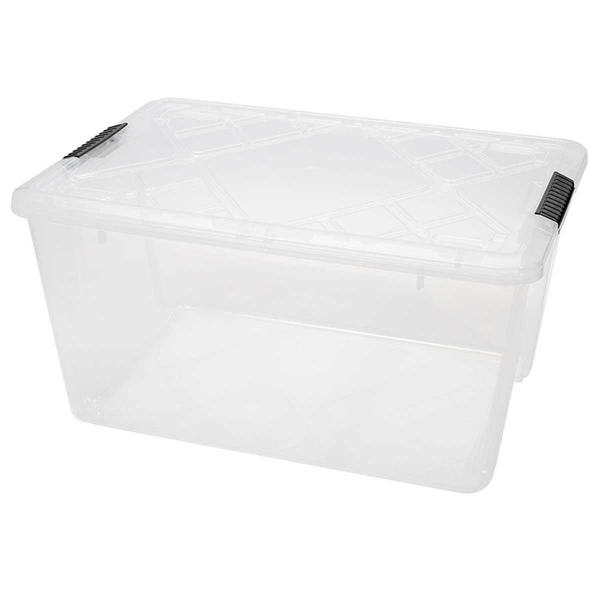 Greenmade InstaView 43L Multi-Use Storage Bin 3 Pack - Stackable with Clip Lock Handles, Crystal Clear Visibility, 100% Polypropylene