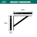 Carinya 250 x 200mm Black Heavy Duty Straight Stayed Bracket, Powder Coated Steel, 175kg