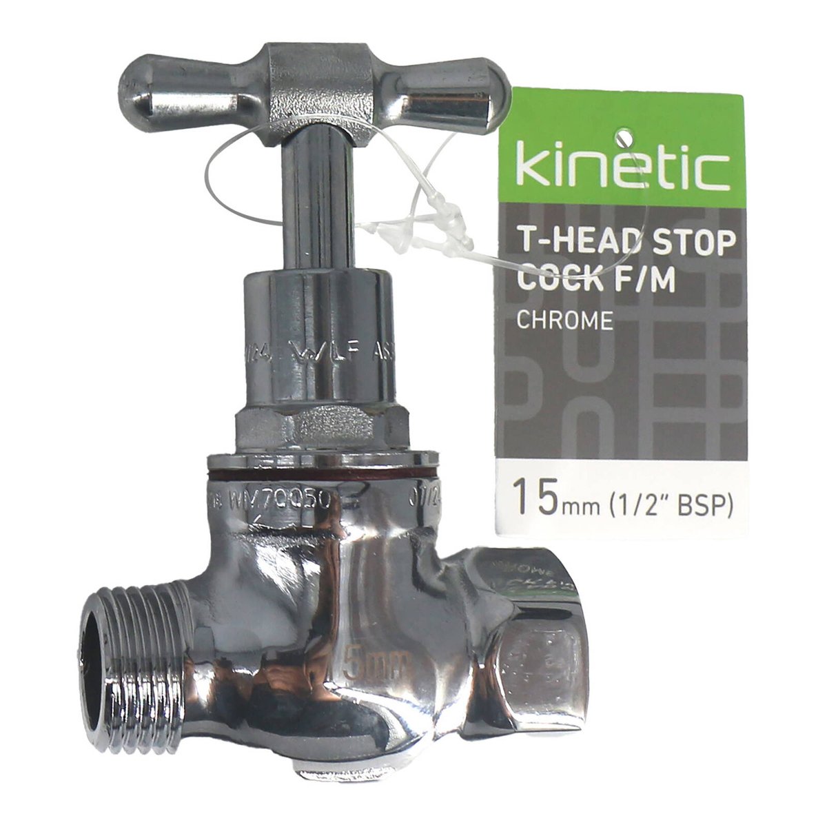 Kinetic 15mm Chrome T Head Stop Cock - Lead-Free Brass - WaterMark Certified - SuperSaverAU - view 2