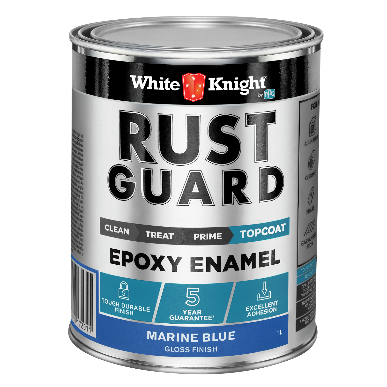 White Knight Rust Guard Epoxy Enamel Paint 1L - Marine Blue Gloss, Solvent Based UV Resistant Metal Paint