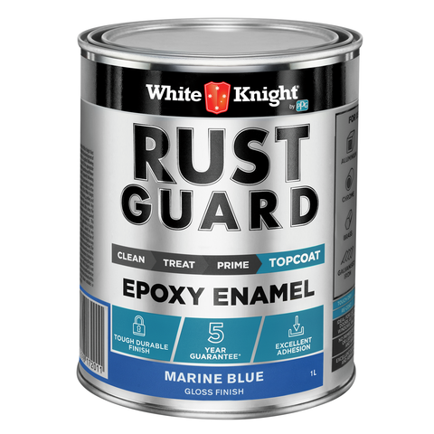 White Knight Rust Guard Epoxy Enamel Paint 1L - Marine Blue Gloss, Solvent Based UV Resistant Metal Paint