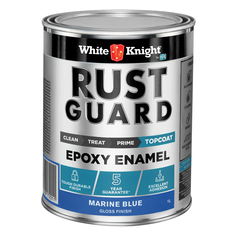 White Knight Rust Guard Epoxy Enamel Paint 1L - Marine Blue Gloss, Solvent Based UV Resistant Metal Paint