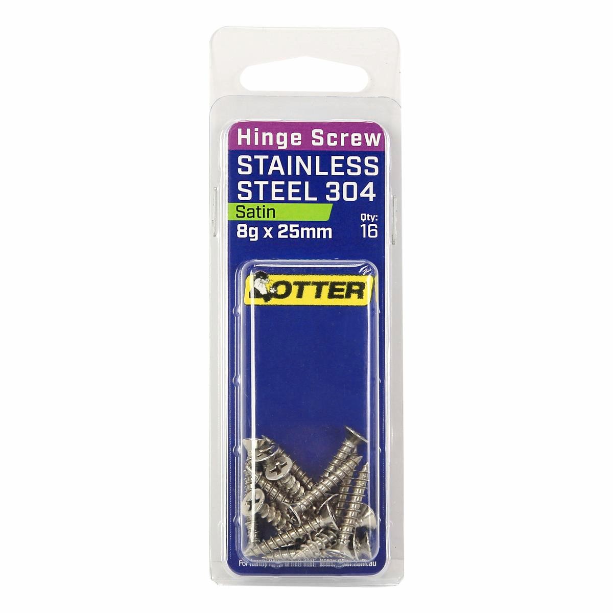 Otter 8 x 25mm Satin Stainless Steel 304 Hinge Screws - 16 Pack - SuperSaverAU - view 1