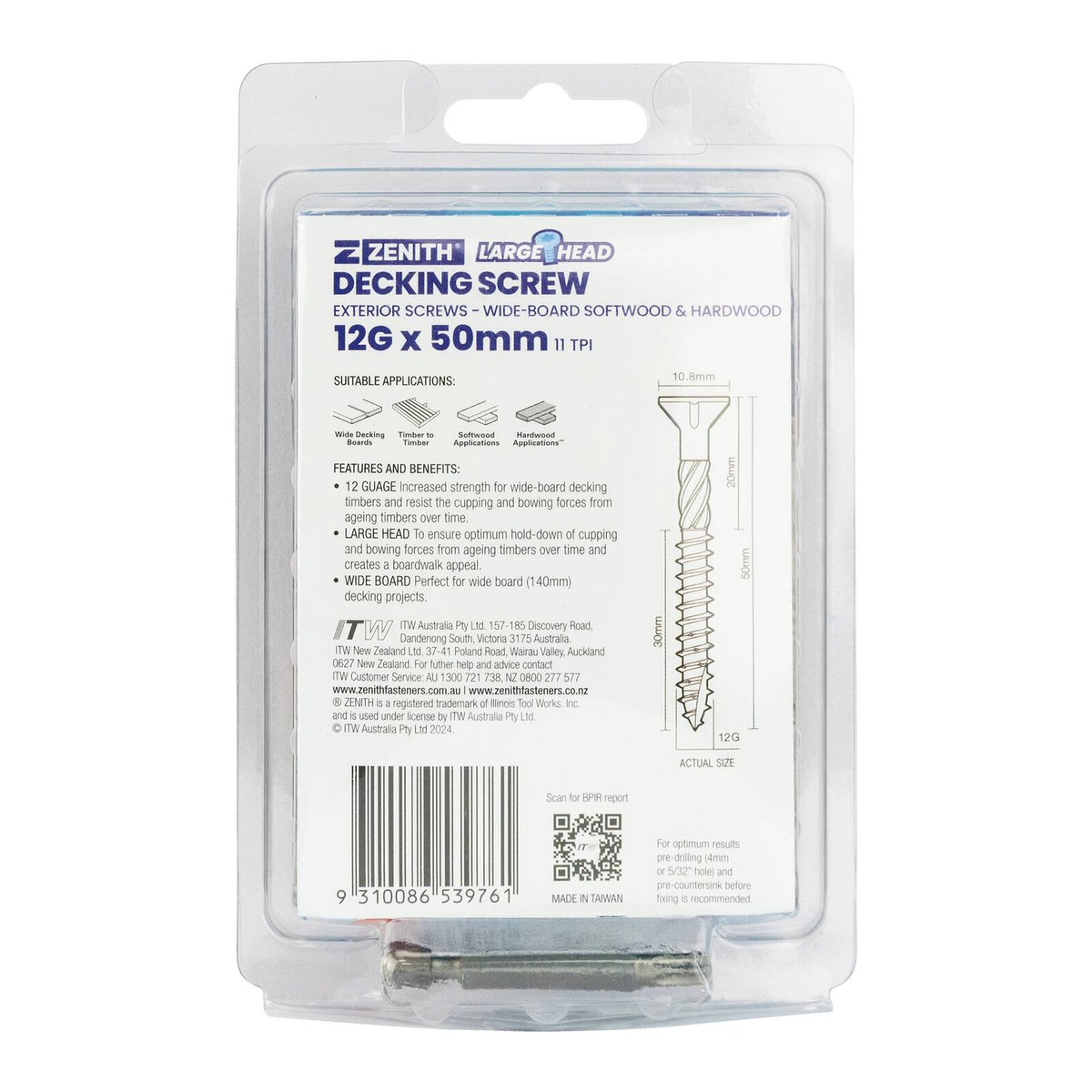 Zenith Large Head Decking Screw T25 12g x 50mm SS304 - 50 Pack - Strength & Stability - SuperSaverAU - view 3