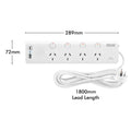 Arlec 4 Outlet Surge Powerboard 1.8m - PD30W USB A & C - White - SuperSaverAU - view 2