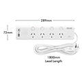Arlec 4 Outlet Individually Switched Surge Powerboard PD30W USB-A & USB-C 1.8m White