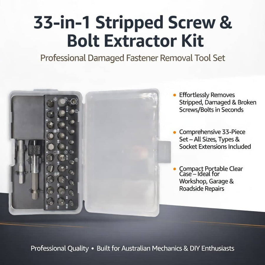 33 Piece Damaged Screw and Bolt Extractor Set with Tap and Die Bits