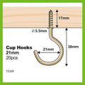 Everhang Cup Hook - 21mm - Brass Plated - 20 Pack - SuperSaverAU - view 4