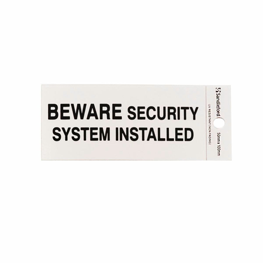 Sandleford Beware Security System Installed Sign - 100 x 50mm - Silver - SuperSaverAU - view 1