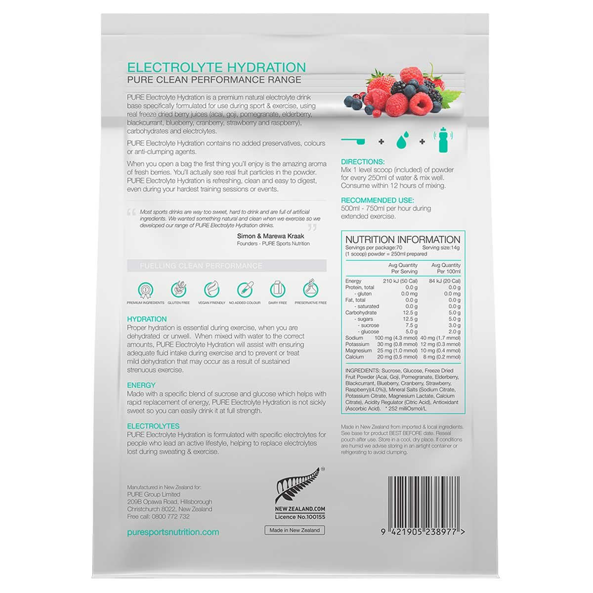 PURE Sports Nutrition Electrolyte Hydration Superfruits 1kg