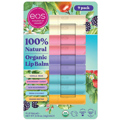 eos Organic Lip Balm 9 Pack - USDA Certified Organic, Sensitive Skin Formula with Shea Butter, Coconut Oil - 100% Natural