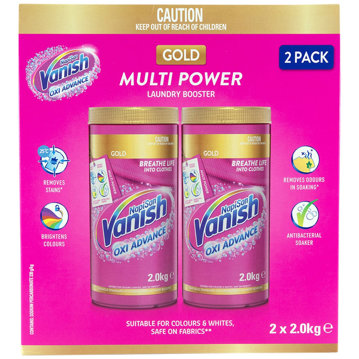Vanish Napisan Oxi Action Stain Remover Powder 2x2kg, Model 9300701124410, Tough Stain Removal