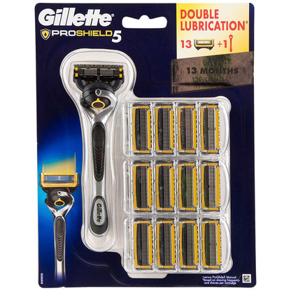 Gillette Fusion Proshield Razor + 13 Refills - Advanced Lubrication & Precision Trimming