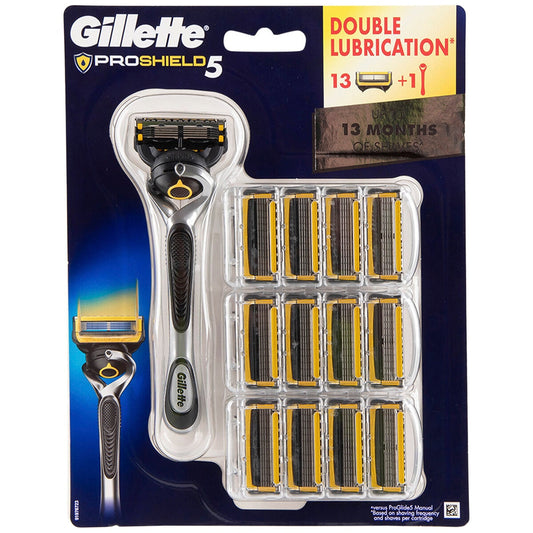 Gillette Fusion Proshield Razor + 13 Refills - Advanced Lubrication & Precision Trimming