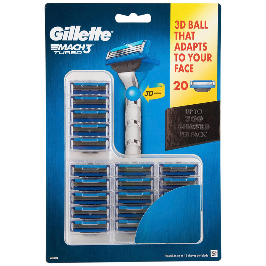 Gillette Mach3 Turbo 20 Count Cartridges - Closer Shave, Long Lasting Lubrication, Skin Guard Fins - SuperSaverAU - view 1