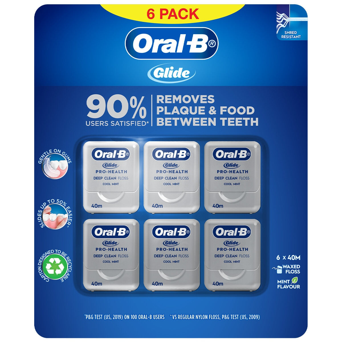 Oral-B Glide Floss 6 x 40M - Strong, Shred Resistant, Minty Clean, Waxed - SuperSaverAU - view 1