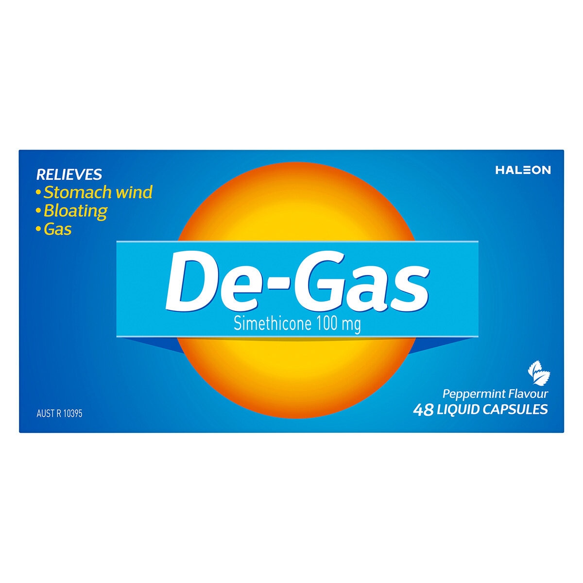 De-Gas 48 Liquid Capsules for Stomach Wind, Bloating, Gas - Simethicone 100mg
