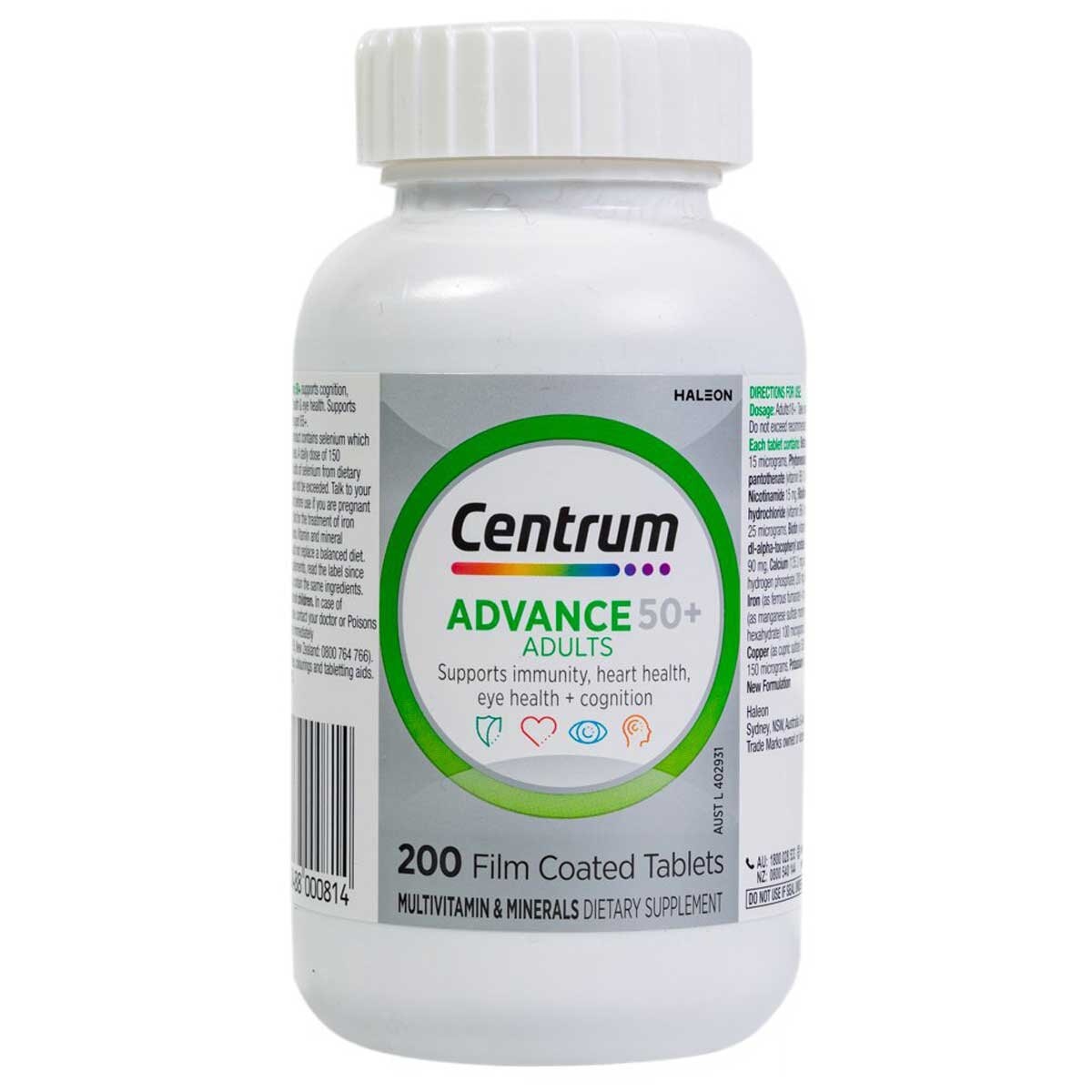 Centrum Advance 50+ 200 Tablets - Multivitamin for Vitality, Immunity, Heart & Eye Health