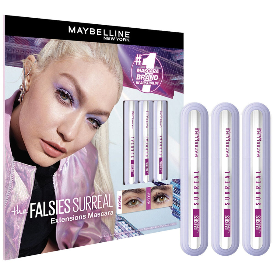 Maybelline Falsies Surreal Extensions Mascara +36% Length 10x Volume Hybrid Fiber Technology Helix Brush 24H Wear - SuperSaverAU - view 1