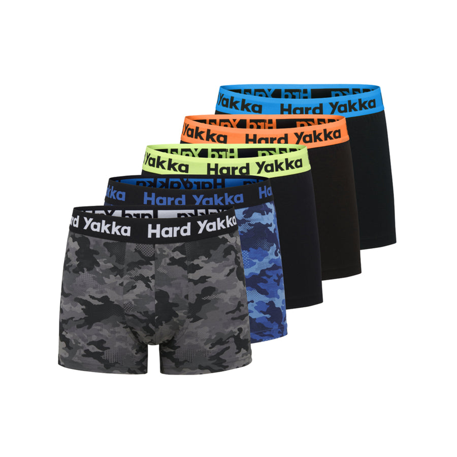 Hard Yakka Black/Camo Men's Cotton Trunks Size S - 5 Pack