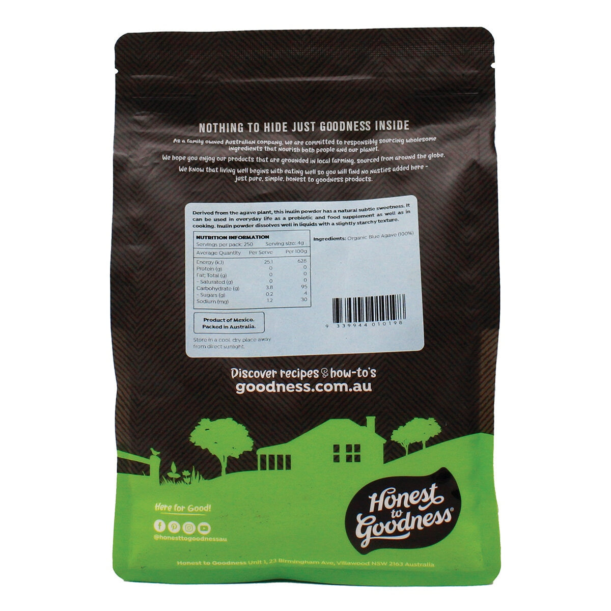 Honest to Goodness Agave Prebiotic Powder 1kg - Organic Low GI Sweetener Alternative, Prebiotic Fiber, GMO-Free