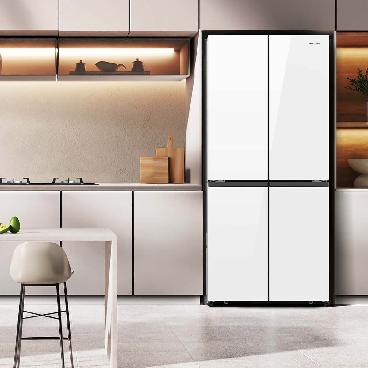 Hisense 483L PureFlat French Door Fridge - White Glass - 4.5 Star Energy Rating - HRCD483G