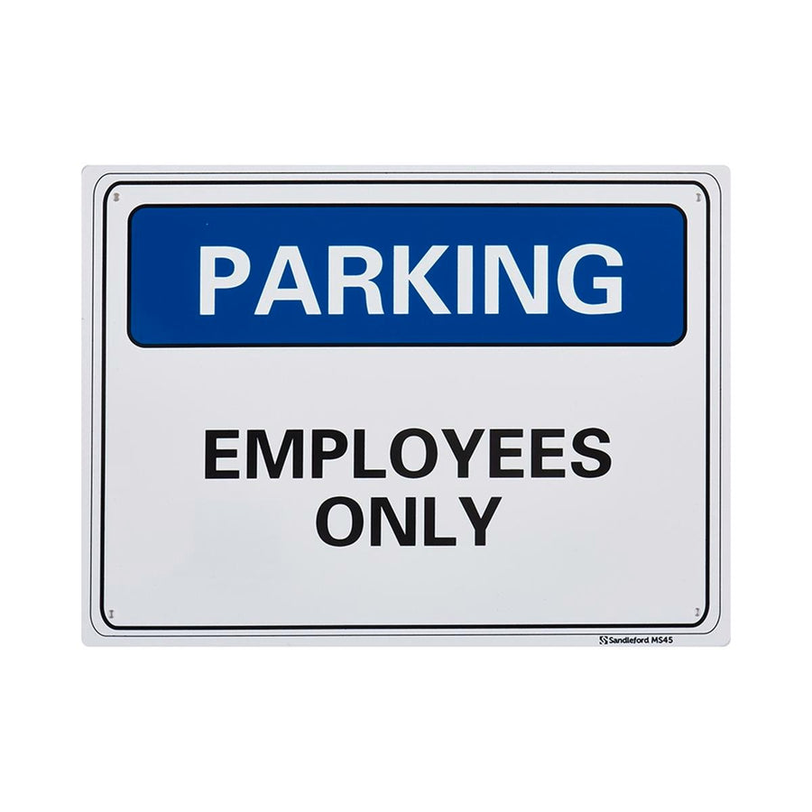 Sandleford Employees Parking Only Sign 300 x 225mm Polypropylene White/Black - SuperSaverAU - view 1