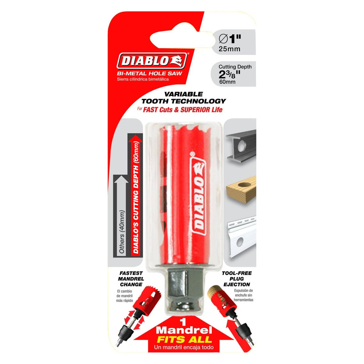 Diablo 25mm Bi Metal Hole Saw - Tool-Free Plug Ejection - Quick Cuts