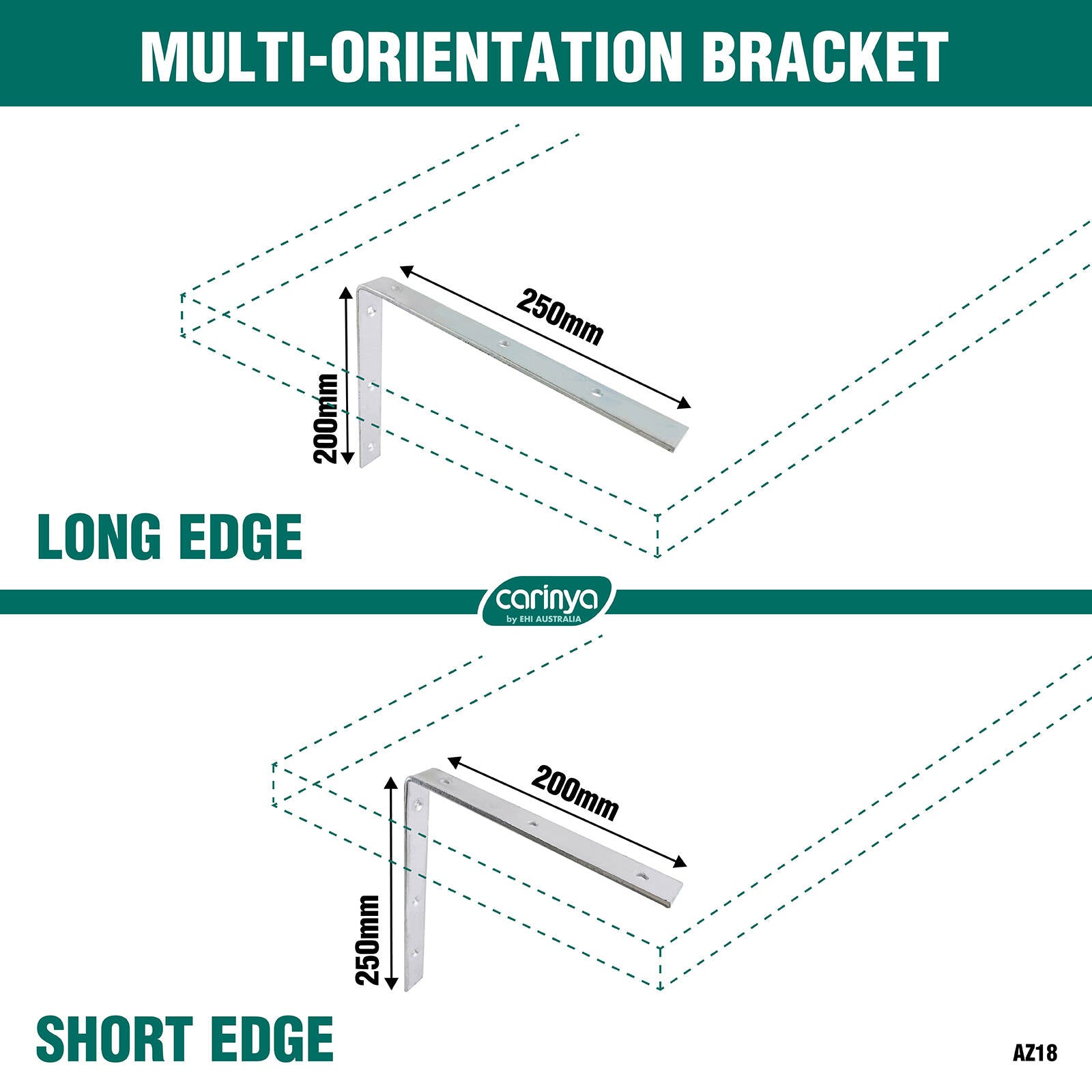 Carinya 250 x 200mm Zinc Plated Steel Heavy Duty Angle Bracket