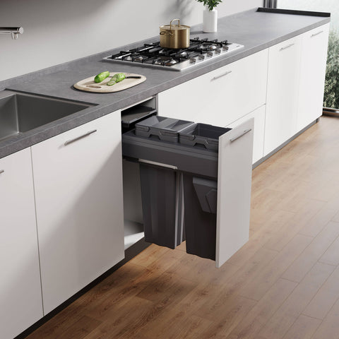 Kaboodle 2 x 16L Grey Side Mount Pullout Bin to Suit 300mm Cabinet W-62029