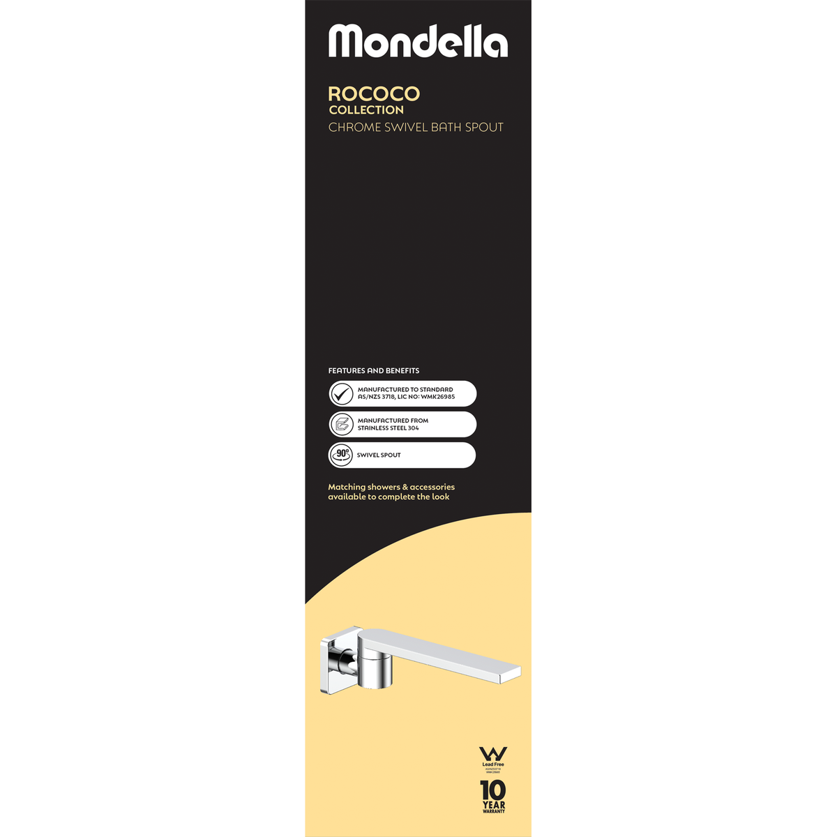 Mondella Chrome Rococo Swivel Bath Spout - 265mm x 65mm x 200mm - Lead-Free Stainless Steel - SuperSaverAU - view 4