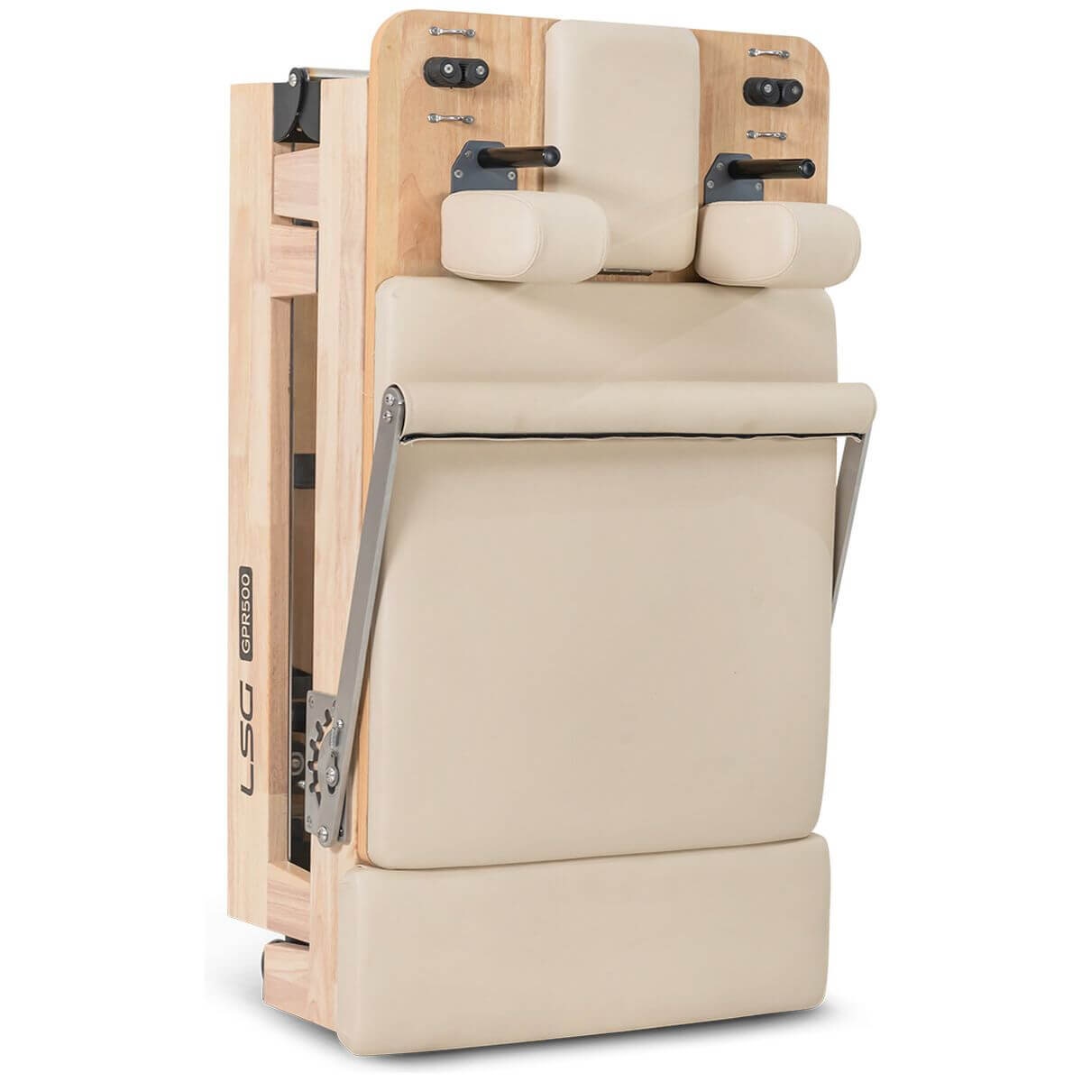 LSG Fitness Foldable Pilates Reformer - Beige, Oak Frame, Adjustable Resistance, Wheels - LGRF-GPR500