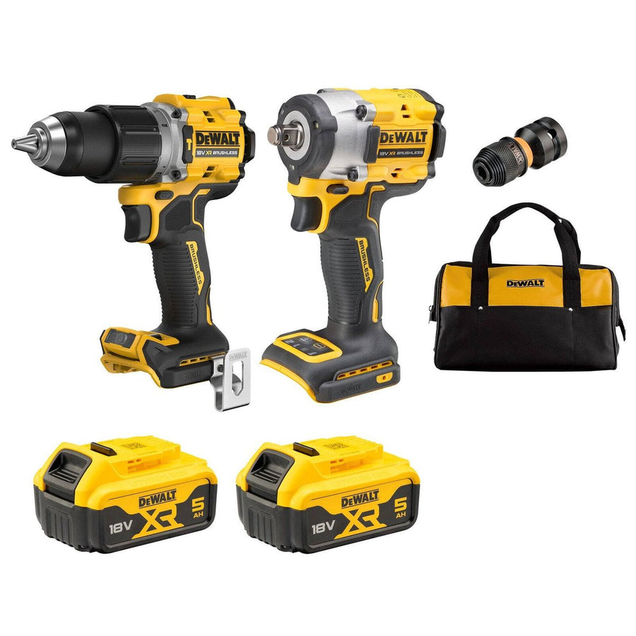 DeWalt 18V XR Brushless 2 Piece Combo Kit - 5Ah - Hammer Drill & Impact Wrench - SuperSaverAU - view 1