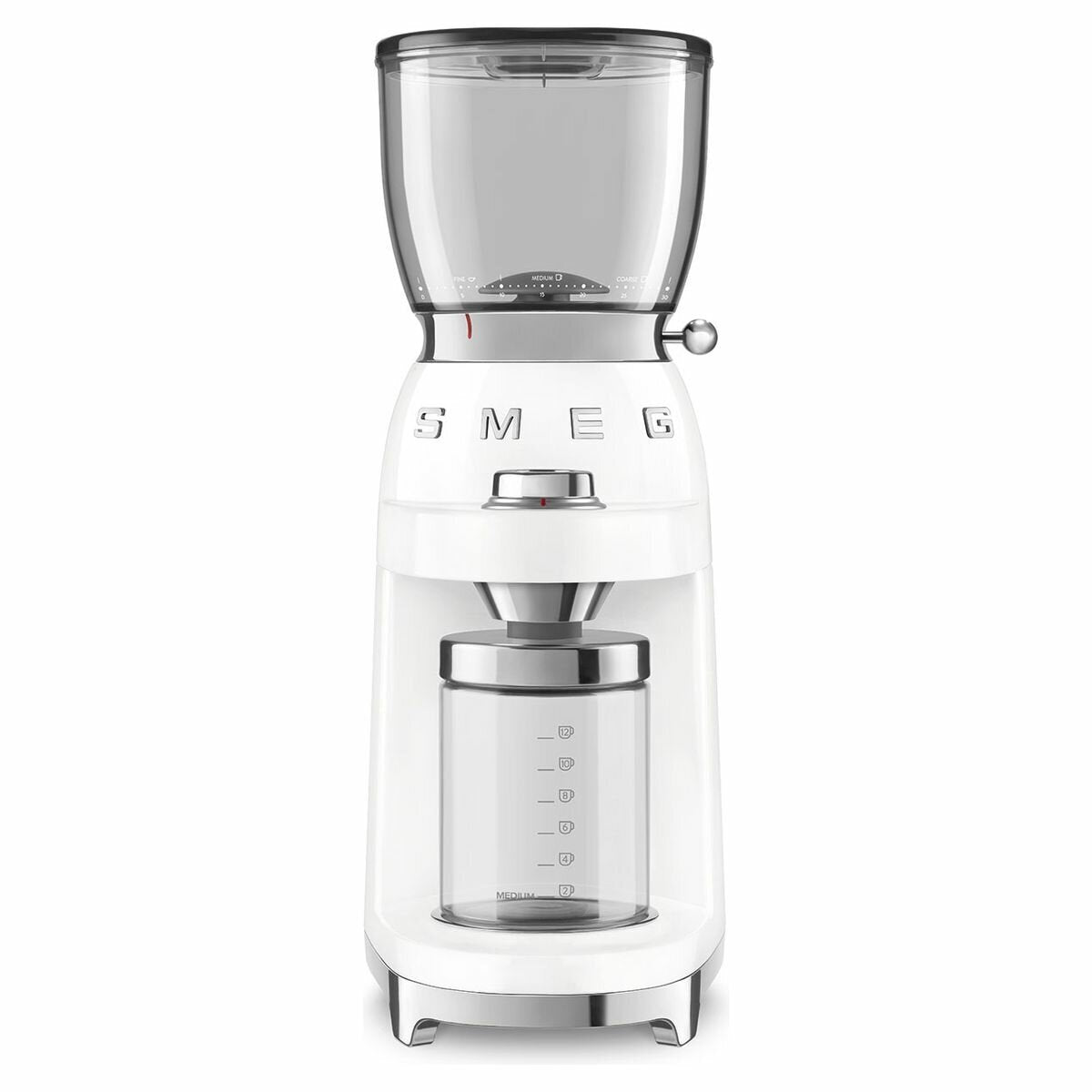 Smeg 50's retro style coffee grinder - white - 350g bean hopper - conical burr - CGF01WHAU