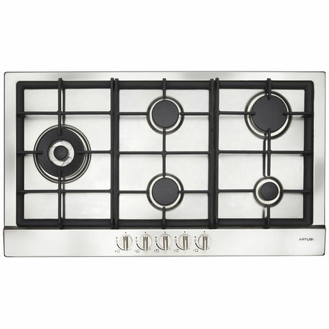 Artusi 90cm gas cooktop - Stainless steel, 5 burners with wok burner, flame failure safety - AGH91XFFD