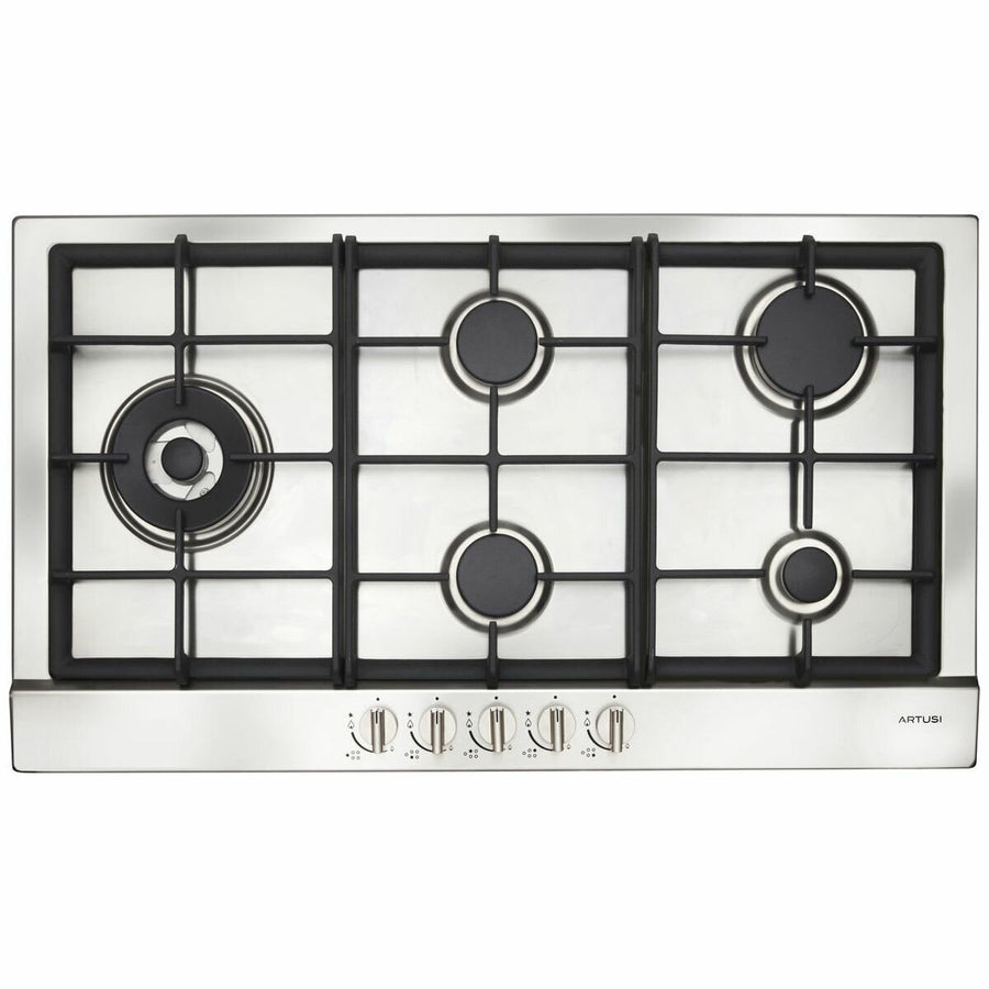 Artusi 90cm gas cooktop - Stainless steel, 5 burners with wok burner, flame failure safety - AGH91XFFD